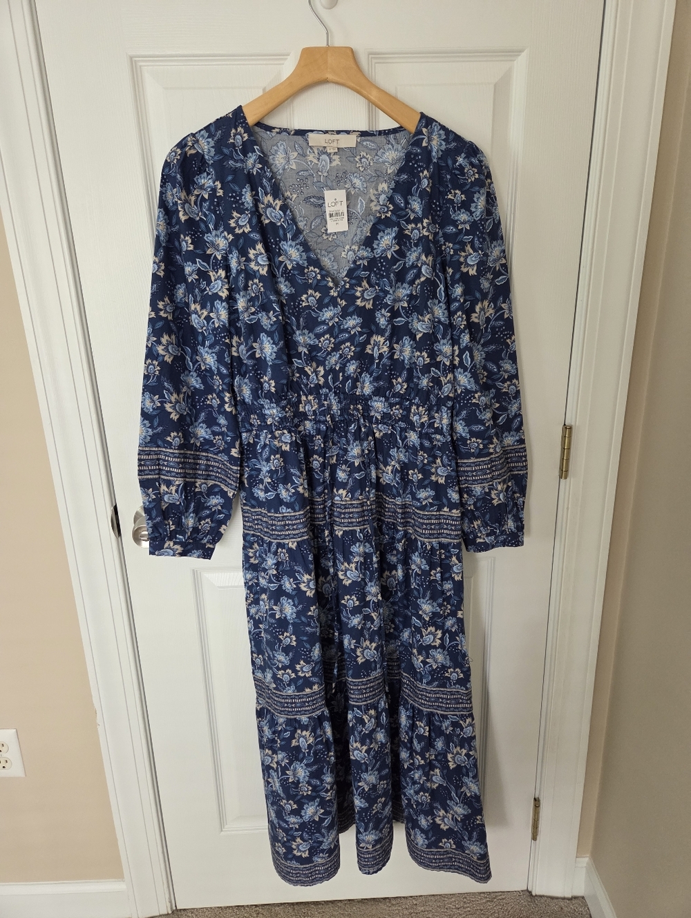 LOFT Blue Floral Tiered Dress NWT